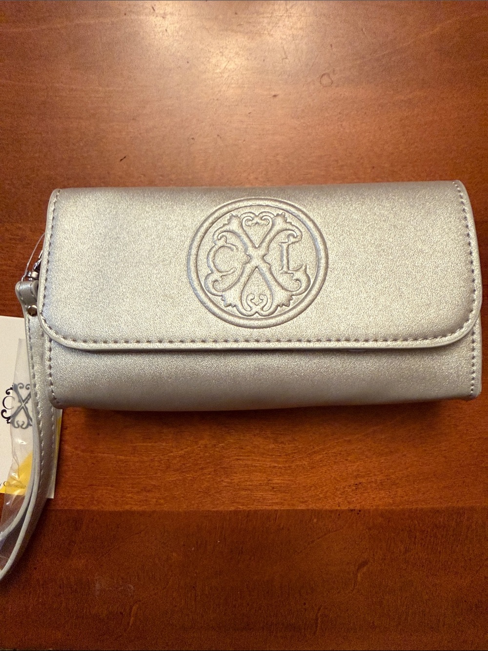 Christian Lacroix Silver Women's Wristlet Clutch Wallet - Embossed Logo
